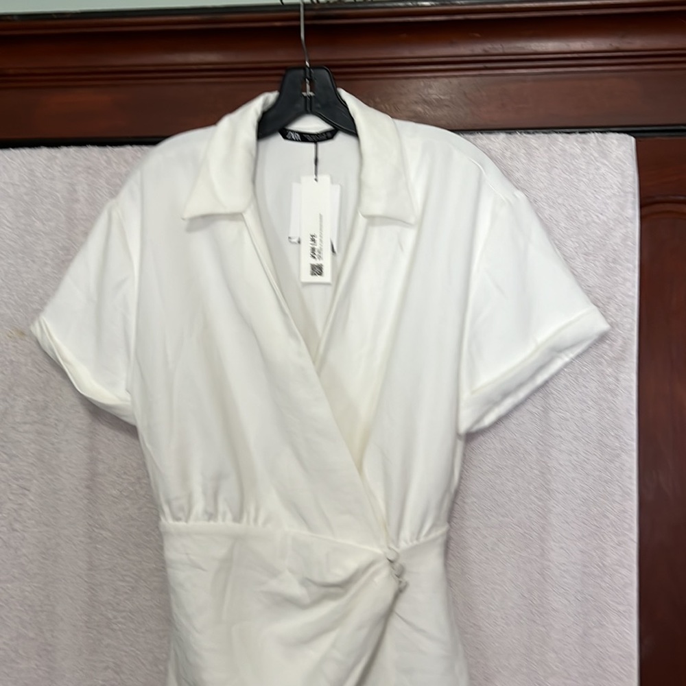 Zara NWT Bloggers Favorite White Short Wrap Dress Size Medium - Picture 3 of 12